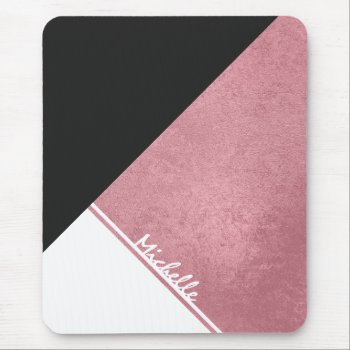 Modern White Rose Gold Black Triangle Mouse Pad by byDania at Zazzle