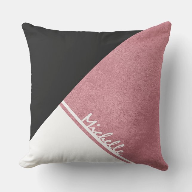 Modern White Rose Gold Black triangle Throw Pillow (Front)