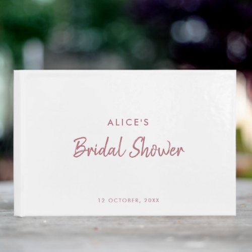 Modern White  Rose Gold Bridal Shower Guest Book