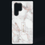 Modern White & Rose-Gold Faux Marble Samsung Galaxy S22 Ultra Case<br><div class="desc">Modern elegant white and rose-gold faux marble stone print with framed monogram.</div>