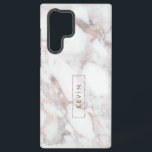 Modern White & Rose-Gold Faux Marble Samsung Galaxy S22 Ultra Case<br><div class="desc">Modern elegant white and rose-gold faux marble stone print with framed monogram.</div>