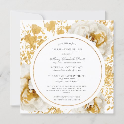 Modern White Rose Gold Funeral  Invitation