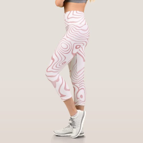 Modern White Rose Gold Marble Abstract Capri Leggings