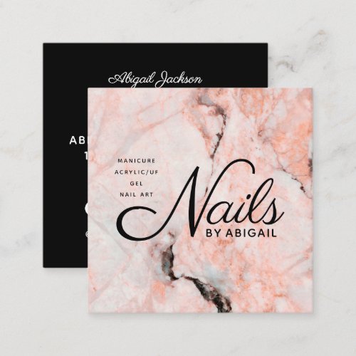 Modern White Rose Marble Nails By Name QR Code Square Business Card