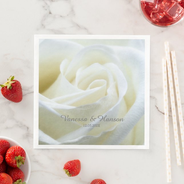Modern White Rose Paper Dinner Napkins (Insitu)