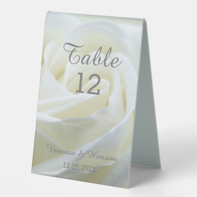 Modern White Rose Table Tent Sign (Front)