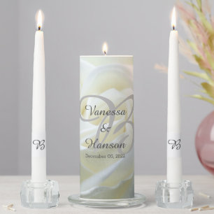 Modern White Rose Unity Candle Set
