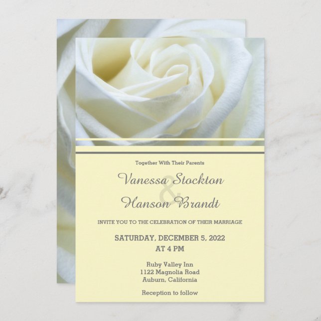 Modern White Rose Wedding Invitation (Front/Back)