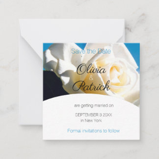Modern White Rose Wedding Save the Date Note Card