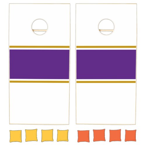 Modern White Royal Purple Brown Racing Stripes  Cornhole Set