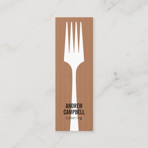 Modern white rustic brown kraft fork catering logo mini business card