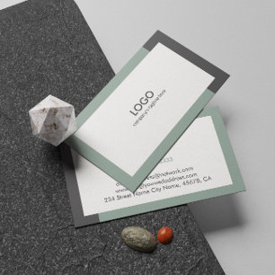 Modern white sage green and gray business card