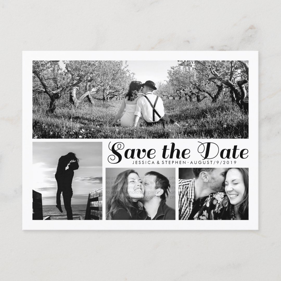 Modern White Save The Date Collage Postcard | Zazzle