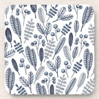 Modern White Scandinavian Floral Pattern Beverage Coaster
