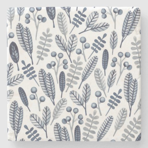 Modern White Scandinavian Floral Pattern Stone Coaster