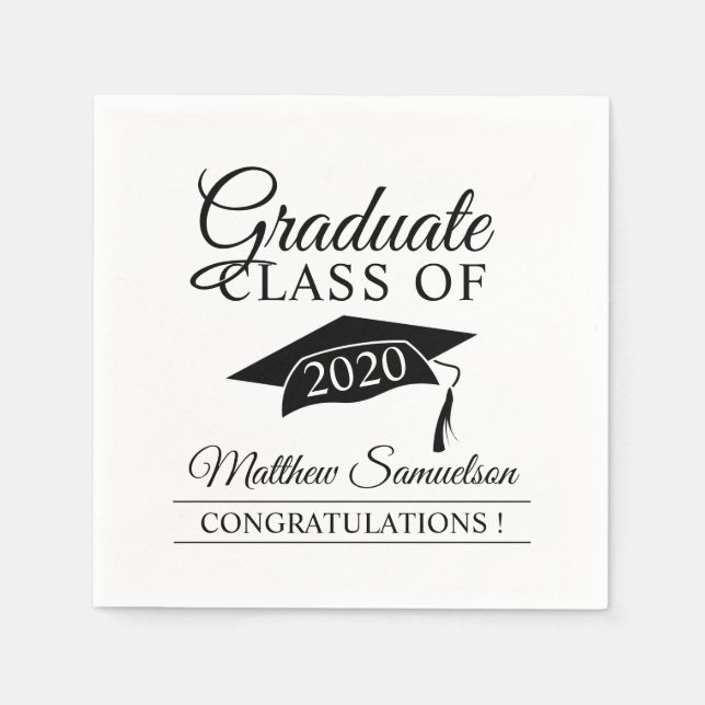 Modern White School GRADUATION Cap Graduate Napkins (Front)