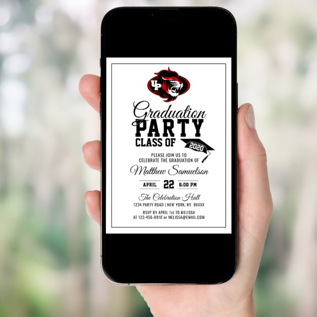 Modern White School GRADUATION Party | add LOGO Invitation (Front Digital)