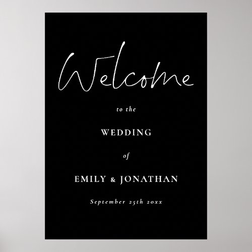 Modern White Script Black Welcome to Wedding Poste Poster