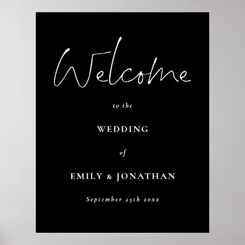 Modern White Script Black Welcome to Wedding Poster