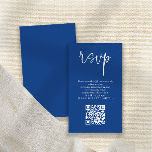 Modern White Script Blue QR Code Wedding RSVP  Enclosure Card