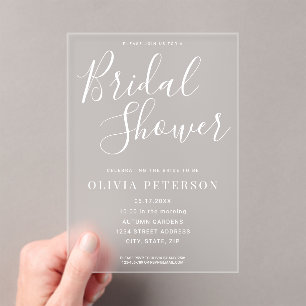 Modern White Script Bridal Shower Invitation