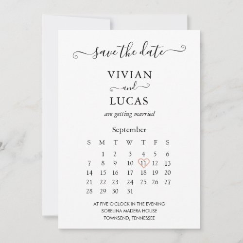 Modern White Script Calendar Save the Date Invitation