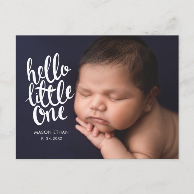 Modern White Script Calligraphy Birth Announcement (Front)