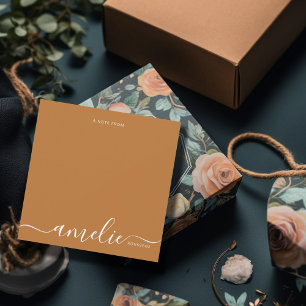 Modern White Script Calligraphy Monogram Copper Note Card
