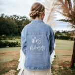 Modern white script calligraphy weddings Bride Denim Jacket<br><div class="desc">Introducing our Mrs. Name Script Calligraphy Denim Jacket—where classic denim meets personalized elegance. Perfect for the new bride! The white script adds a touch of sophistication to your everyday style. Editable text ensures this jacket is not just an outfit but a canvas for your self-expression.</div>