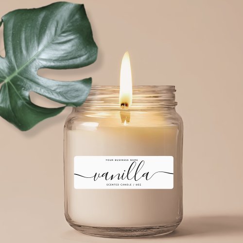 Modern white script candle product label