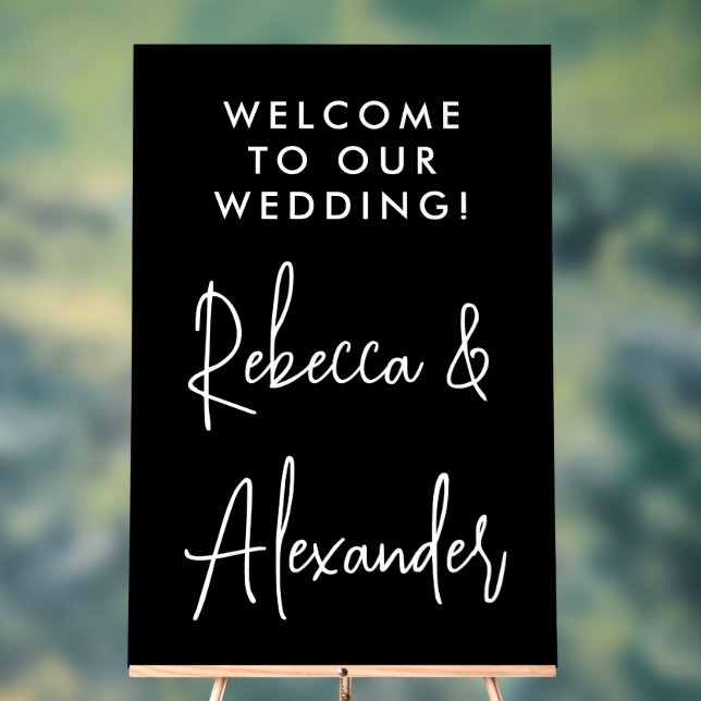 Modern White Script Couples Names Wedding Welcome  Acrylic Sign (Neutral)