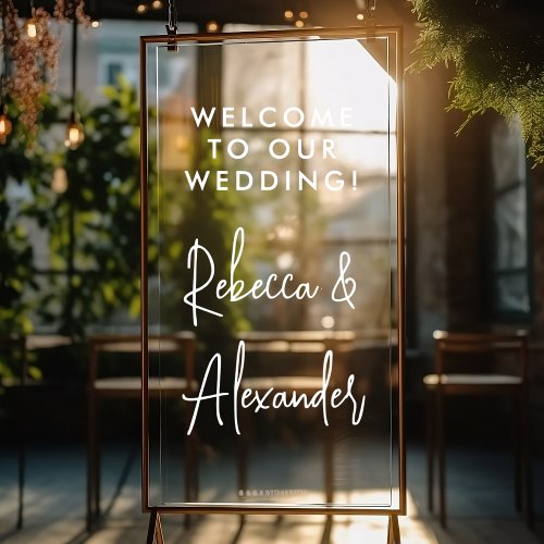 Modern White Script Couples Names Wedding Welcome Window Cling