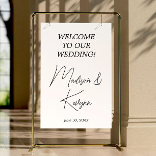 Modern White Script Couples Names Wedding Welcome  Window Cling