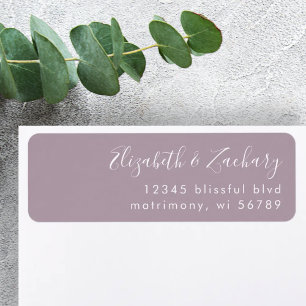 Modern White Script Dusty Lavender Return Address Label