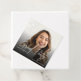 Modern White Script Grad Party Photo Favor Tags