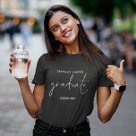 Modern White Script Graduate Name 2025 Graduation  T-Shirt<br><div class="desc">Modern White Script Graduate Name 2025 Graduation. Minimalist elegance with Graduate in a modern stylish set script in white.  Easily personalise your name and the year.</div>