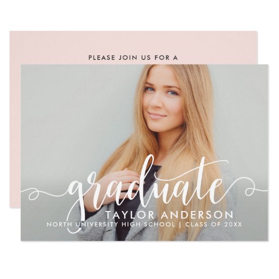 Modern White Script Graduate Photo Graduation Invitation