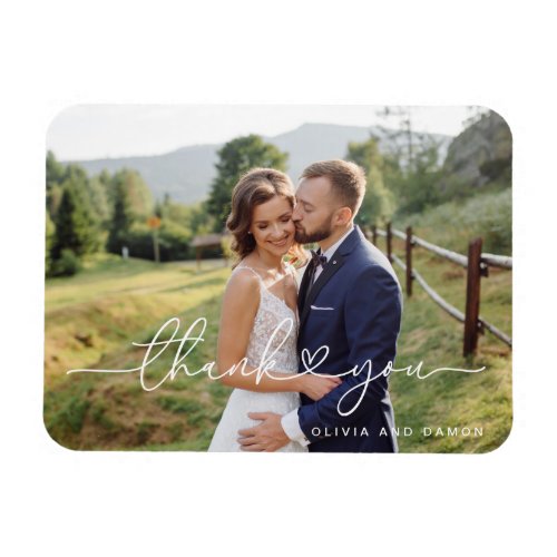 Modern White Script Heart Photo Thank You Magnet