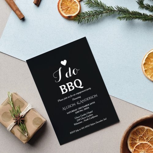 Modern white script i do bbq engagement party  invitation