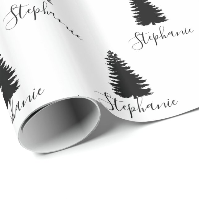 Modern White Script "Merry Christmas" and Fir Tree Wrapping Paper (Roll Corner)
