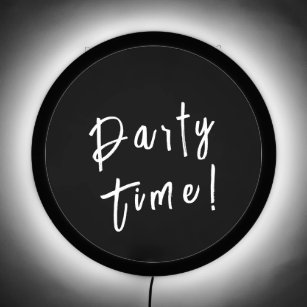 Modern White Script 'Party Time!' Black LED Sign