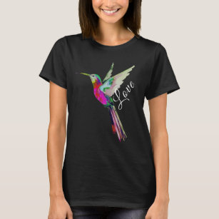 Modern White Script Peace Colorful Hummingbird  T-Shirt