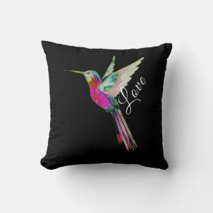 Modern White Script Peace Colorful Hummingbird Throw Pillow