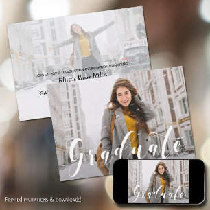 Modern White Script Photo Graduation Invitation