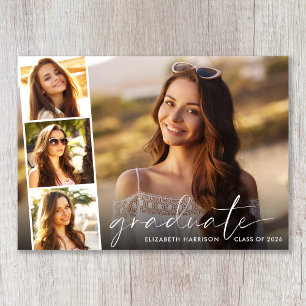 Modern White Script Photo Overlay Graduation Announcement