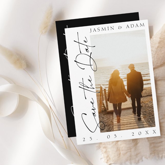 Modern White Script Photo Save the Date (Creator Uploaded)