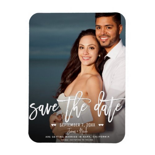 Modern White Script Save the Date Wedding Photo Magnet