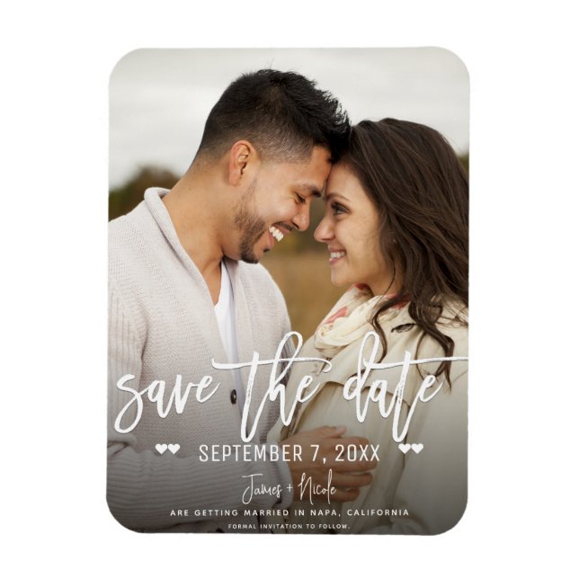 Modern White Script Save the Date Wedding Photo Magnet (Vertical)