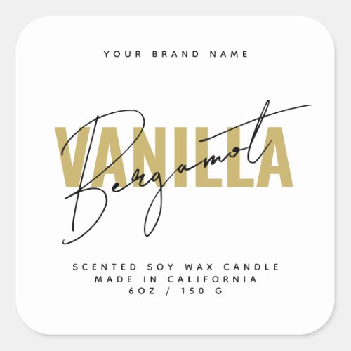 Modern white script typography candle label