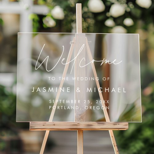 Modern White Script Wedding Welcome Acrylic Sign